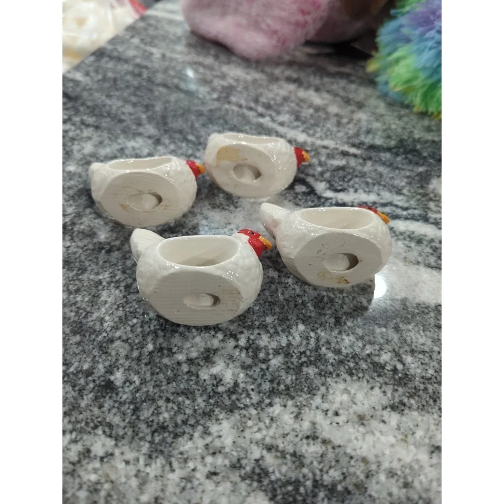Set Of 4 Ceramic Chicken Hen Napkin Rings Farmhouse Country Rustic Cottagecore